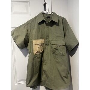 Manresa Olive Green Thick‎ Cotton Utility Two Tone Pocket Design Shirt Sz L Mens